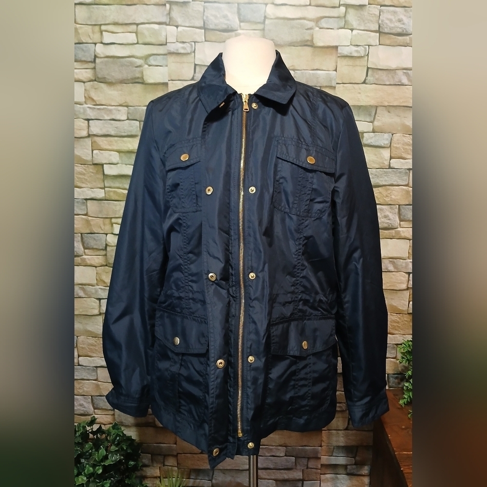 Womens Large Navy Blue Rain Jacket Basic Editions